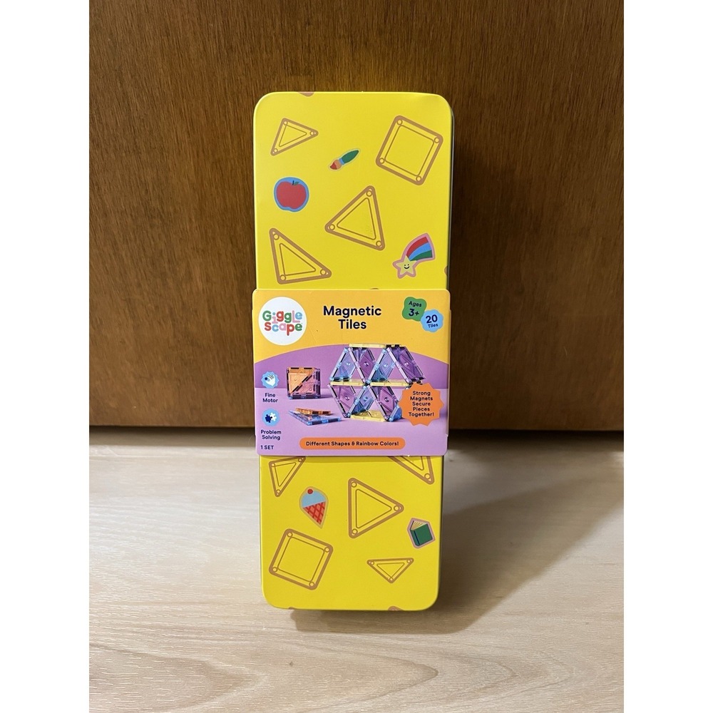 Gigglescape Magnetic Tiles In Metal Case 20 Piece‎ Set New In Box Ages 3+ Yellow